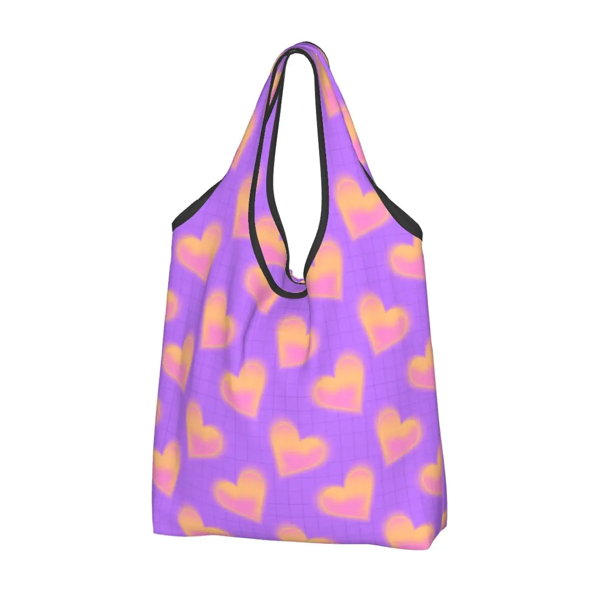 Custom  Printing Trendy Seamless Pattern With Y2k Pink Shiny Blurred Gradient Hearts. Neon Color Shopping Tote Bags Portable