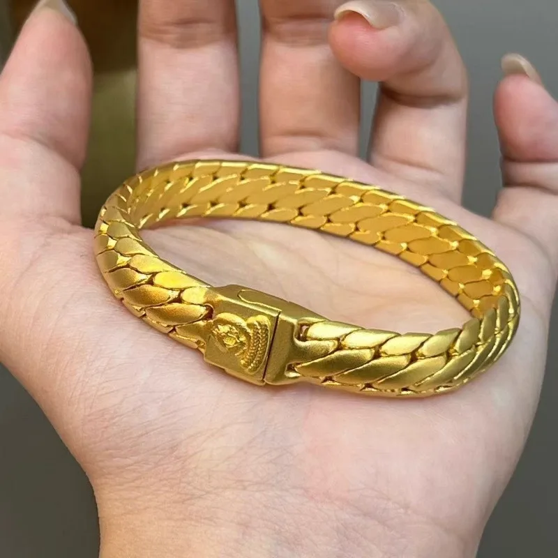 Woven Key Pattern Gold Plated Bracelet with Yellow Jambhala Tiger and Soaring Serpent Vintage Bold Chinese Style Jewelry Gift