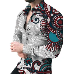 2024 Spring Men Shirts Fashion Vintage Street 3d Printed Shirt For Men Long-sleeved Floral Shirt Clothes Tops Lapel With Button