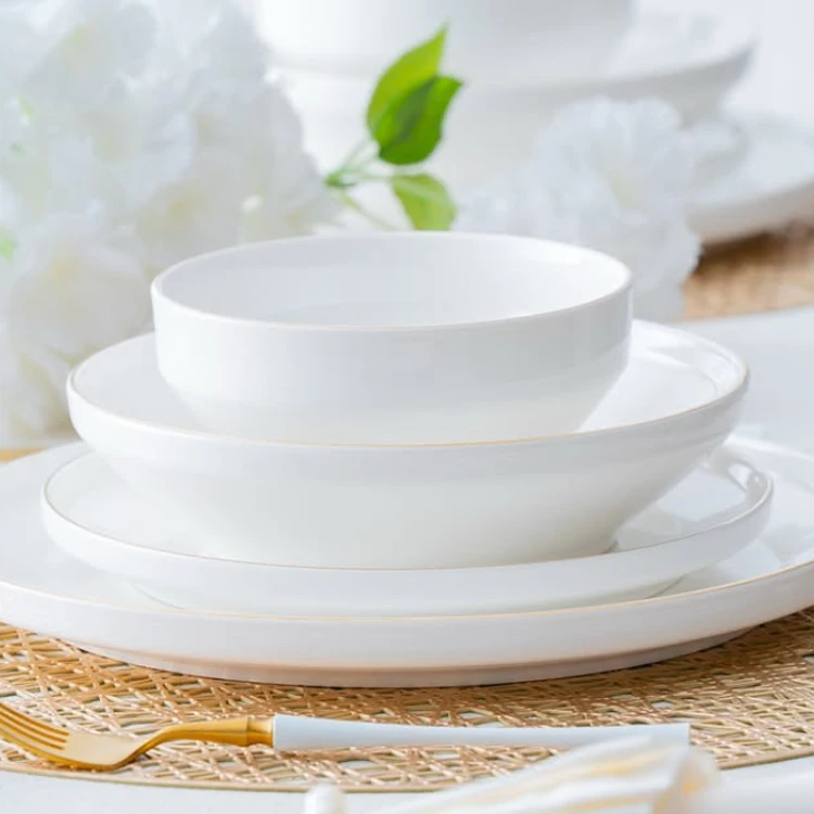 Luxury Dinner Set Ceramic Tableware Bone china Fine Porcelain Dinnerware Plates Sets 24pcs Dinner Set With Custom Decal Design