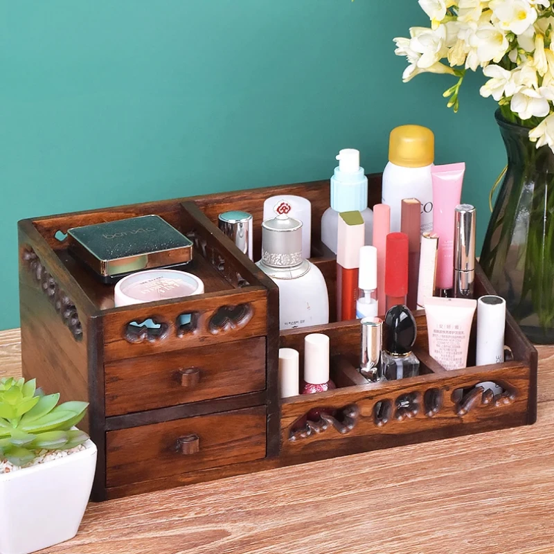 

Drawer-Style Solid Wooden Cosmetic Organizer Desktop Makeup Storage Box Lipstick Skincare Organizer Storage Holder
