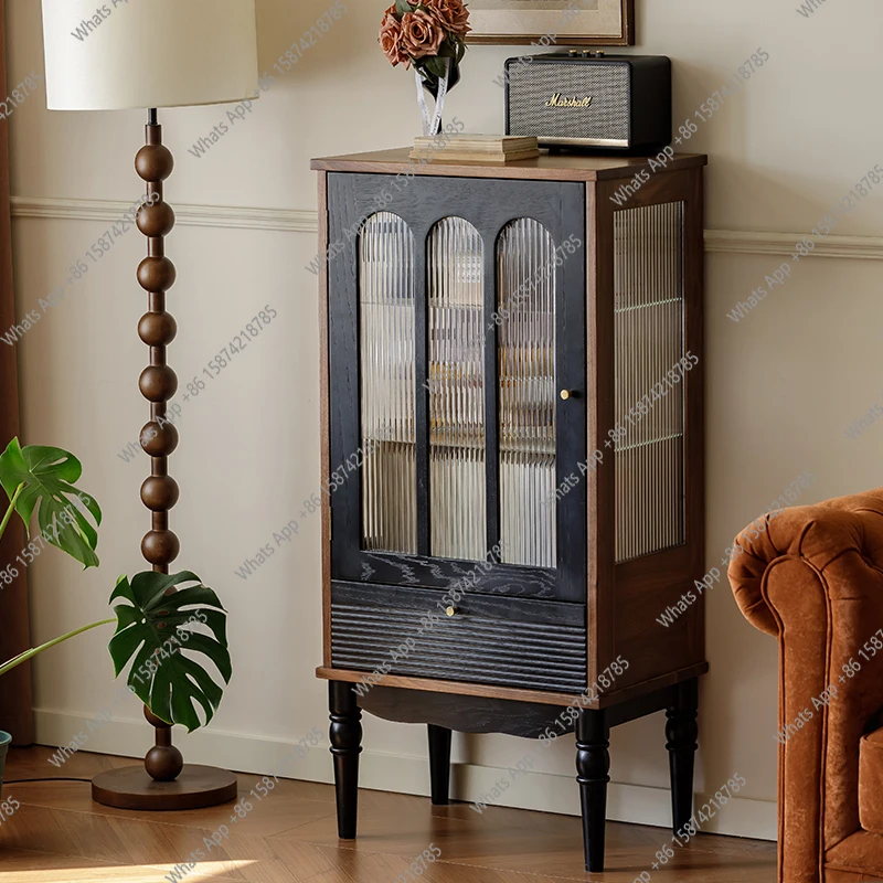 

North American black walnut all solid wood French antique glass door wine cabinet side cabinet American light luxury display cab