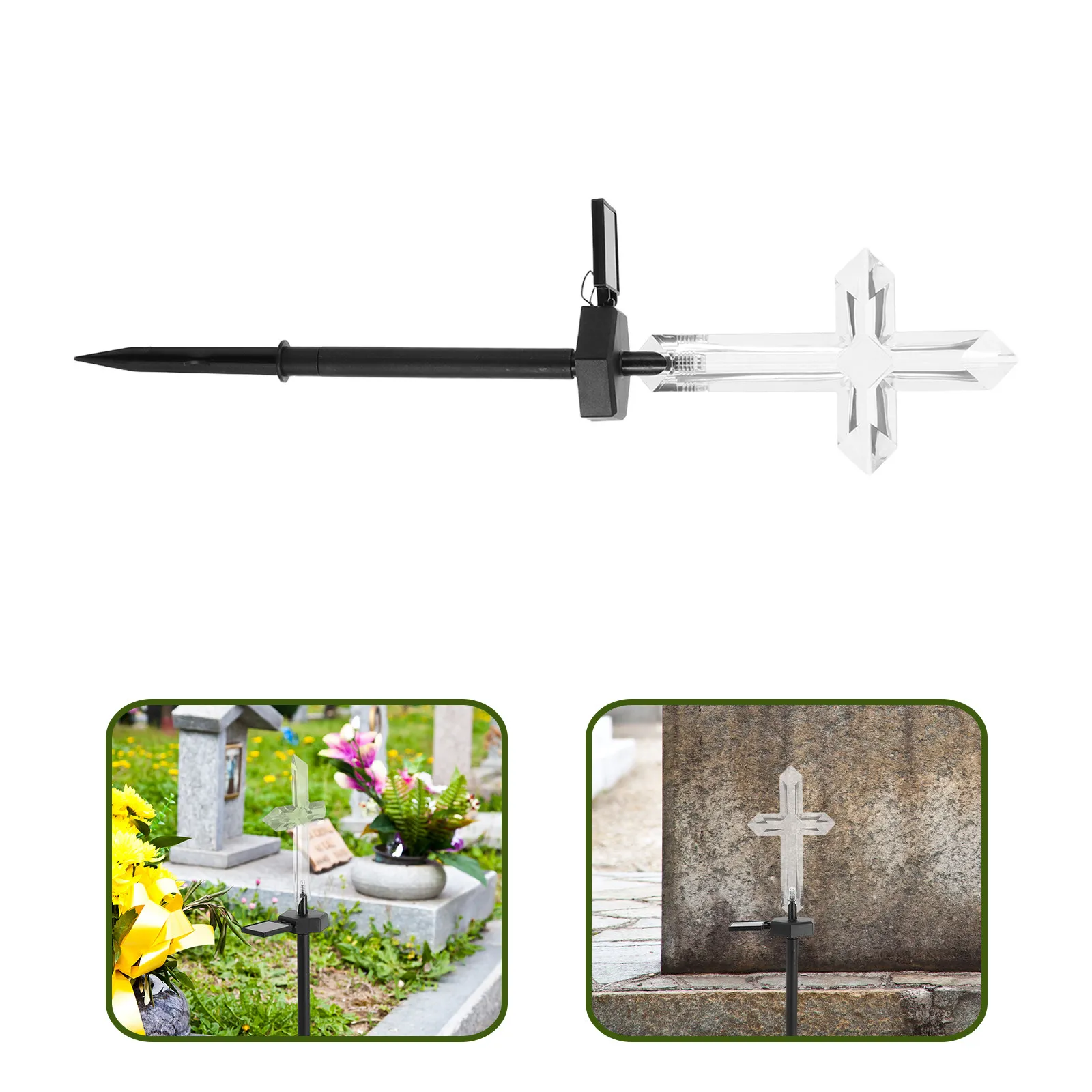 Cross Garden Stake Light Gravesite Decorations Cemetery Solar Outdoor Lighted Marker Lights Decorative Lawn