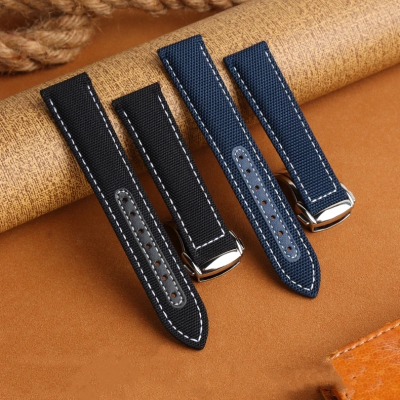 Canvas leather Watchband For Omega Seamaster 007 300 AT150 Speedmaster 19mm 20mm 21mm 22mm Nylon strap Waterproof bracelet