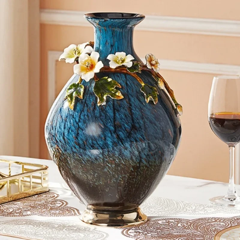 New Chinese enamel art ornaments, home light luxury European living room, entrance decorations, high-end vases