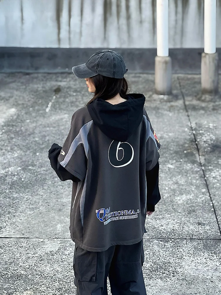 

BONIS American Sle Heavyweight 6 Hooded False Two-Piece Sweatirt ex Color Blo Loose Casual Overhead irt