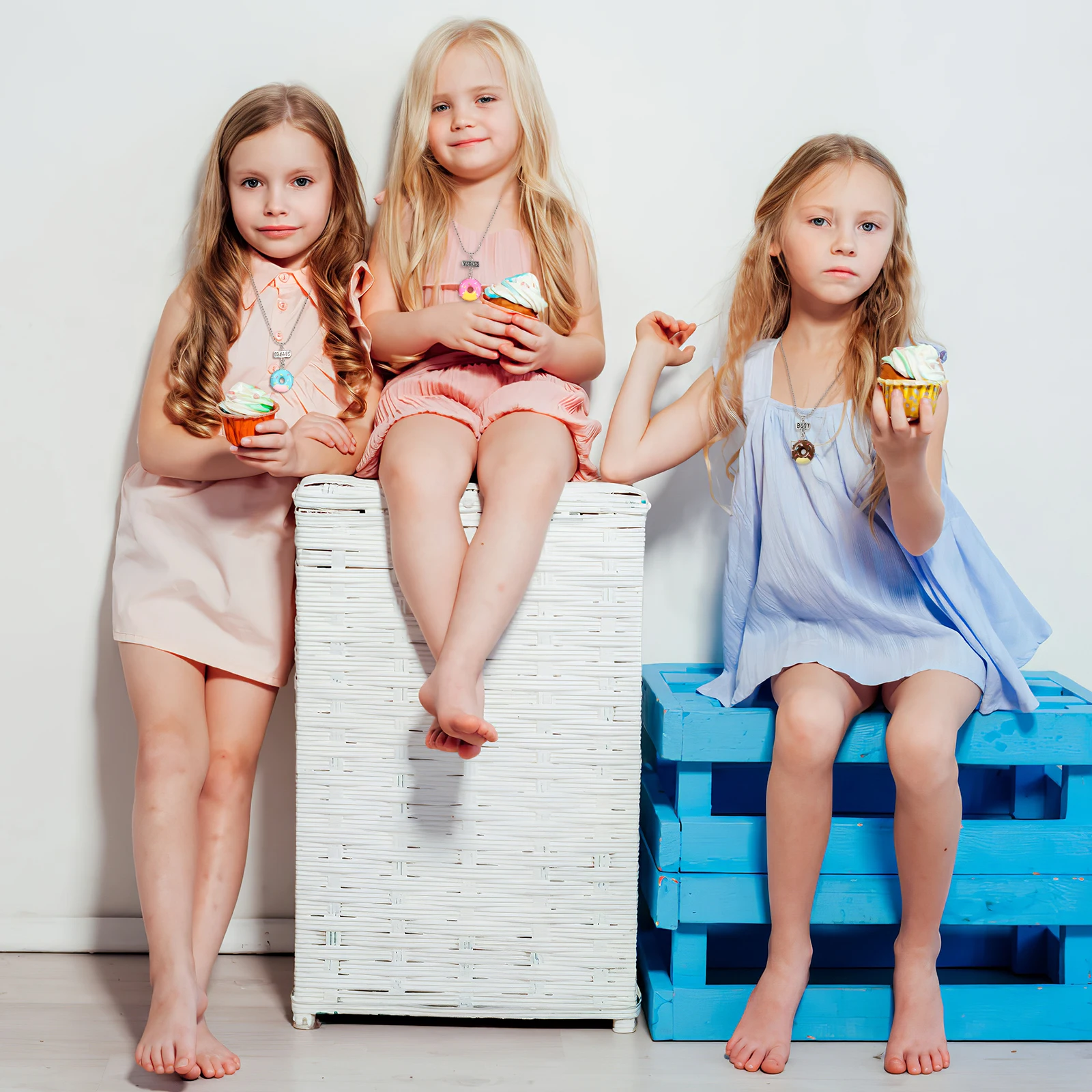 

3 pcs Sweet Donut Necklace For Engraved Pendant Adjustable Chain Friendship Jewelry Gift Matching Set For