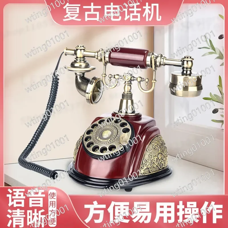 for Vintage Rotary Dial Phone Retro Wooden Corded Landline Classic Mechanical Turntable Nostalgic Home Office Decor Antique