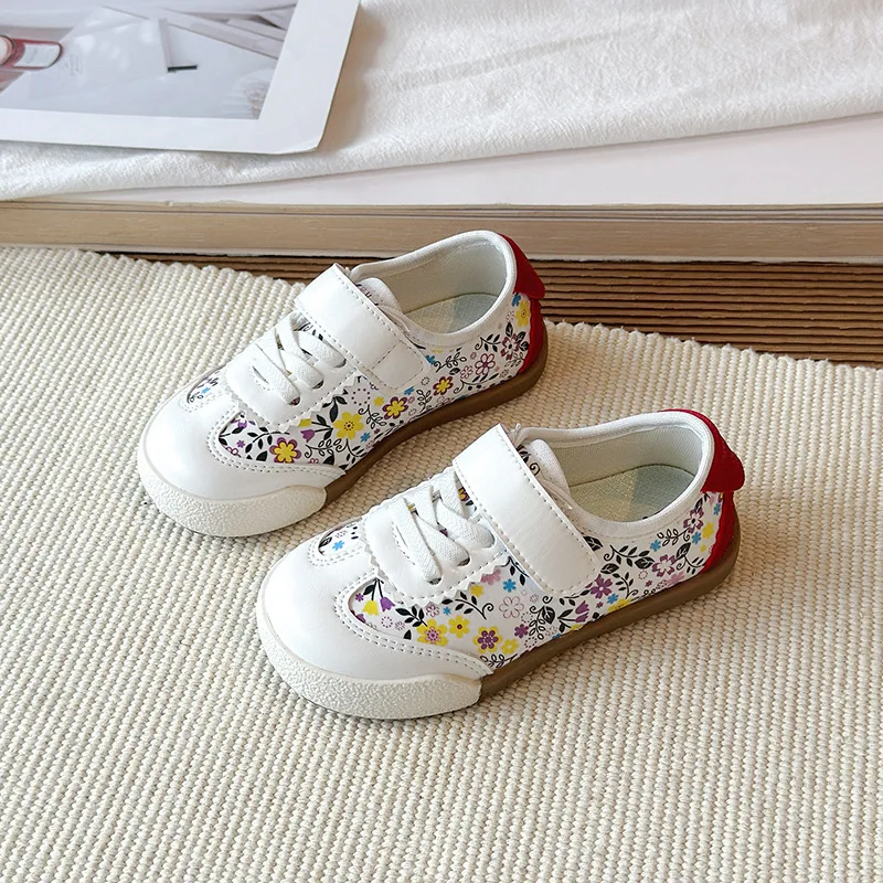 Zapatos 2026 Autumn New Kids Sneakers Simple Versatile Girls' Floral Casual Shoes Lightwe Comfort Child Board Shoes Кроссовки