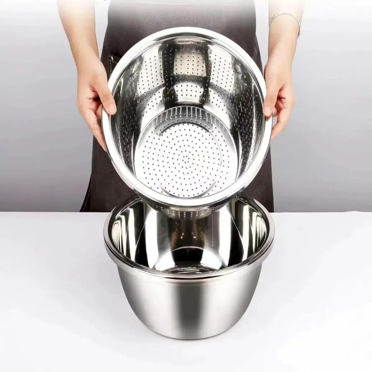 【Hot sales】Multi Functional Stainless Steel Vegetable Bowl, Egg Mixing Bowl,Drain Basket, Soup Basin, Kitchen Cooking