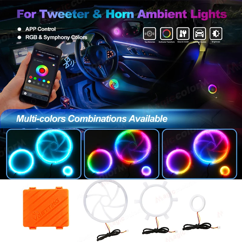

GEFENSI Car Audio Horn Loudspeaker Tweeter 64 Colors Interior Ambient RGB Atmosphere App Control Door Decorate Lights 5.9inch 4.