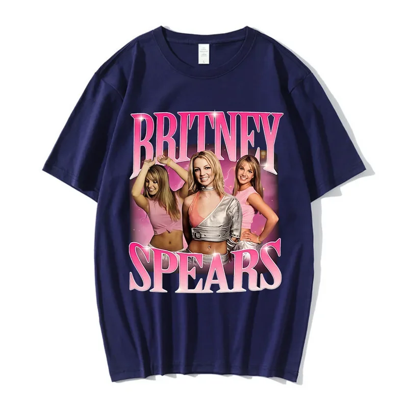 تي شيرت مطبوع عليه رسومات بريتني سبيرز من التسعينيات بأكمام قصيرة ورقبة دائرية من القطن بتصميم صور جميل تي شيرت نسائي أنيق