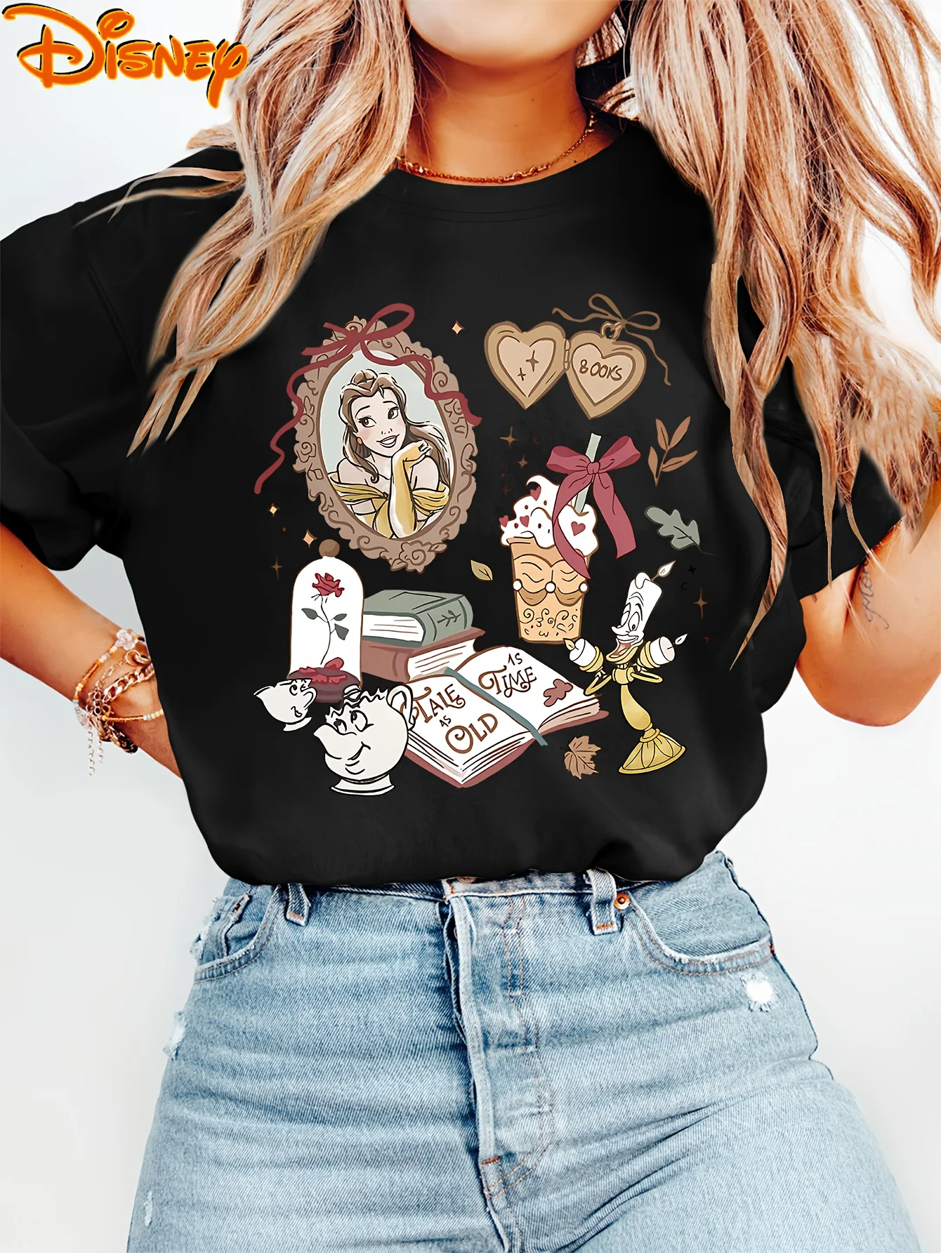 Disney La Belle et la Bête Belle T-Shirt imprimé femmes nouveau à la mode décontracté coton à manches courtes Touring Resort haut