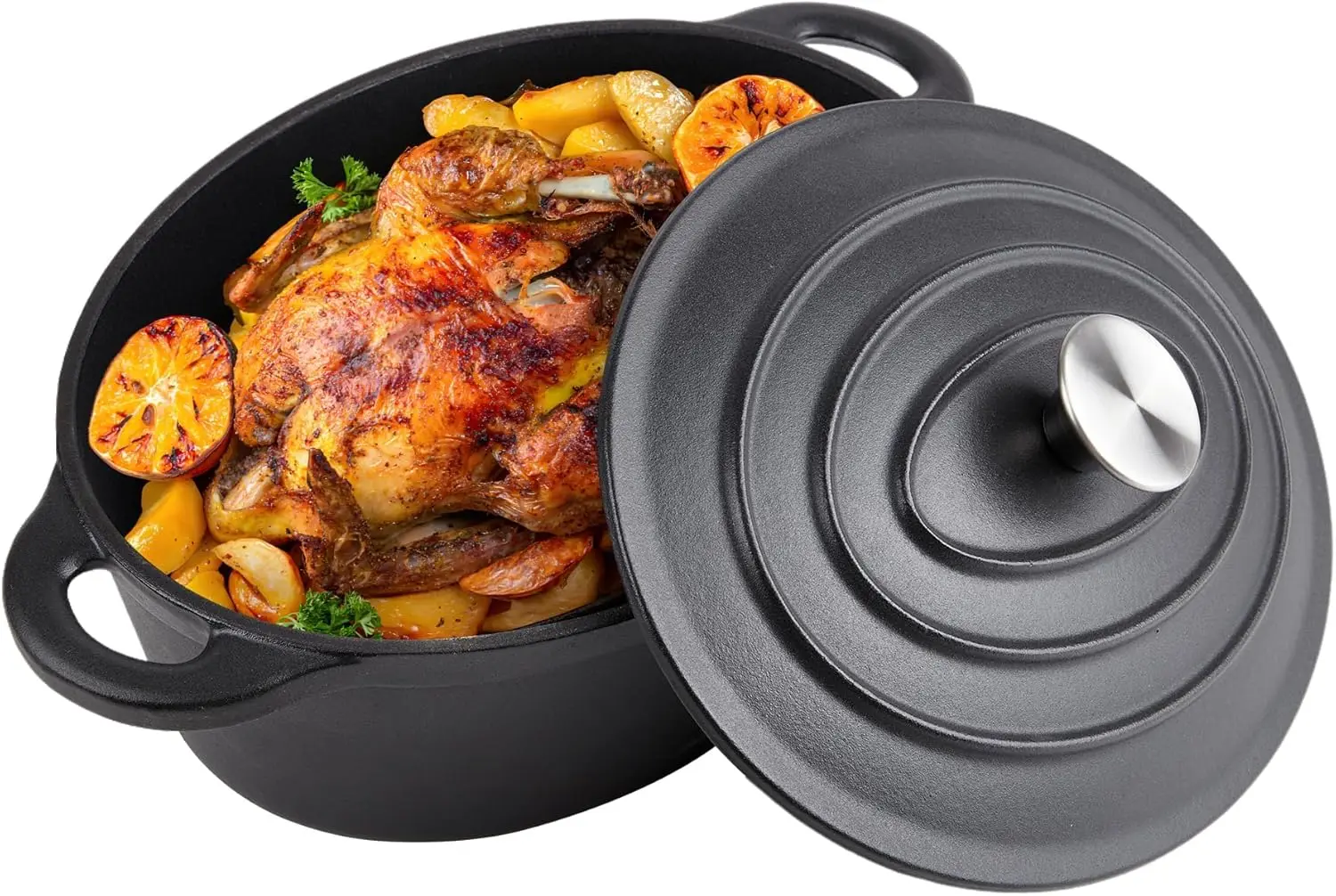 

5.5 Quart Oval Cast Iron Dutch Oven Pot with Lid, Oven Safe up to 550° F & Dishwasher Safe, Sturdy Dutch Oven Cookware