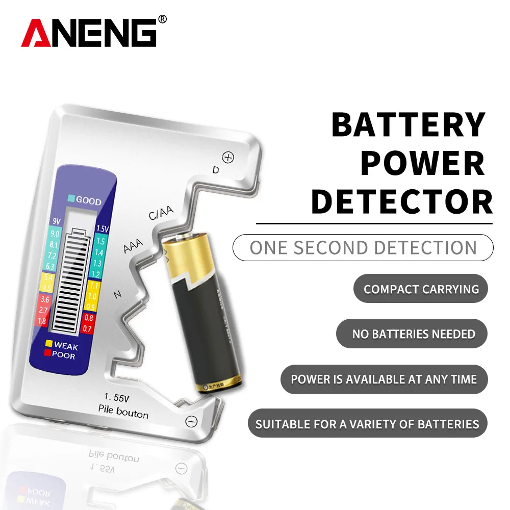ANENG Digitaler Batterietester Hochpräziser Batterie-Innenwiderstands- und Spannungsanalysator Tragbarer C,AA,AAA, D,N,9V 6F22 Tester