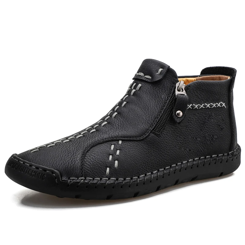 

New men's high-top ankle boots casual leather shoes sports fashion hand-stitched soft soles comfortable lightweight men's shoes