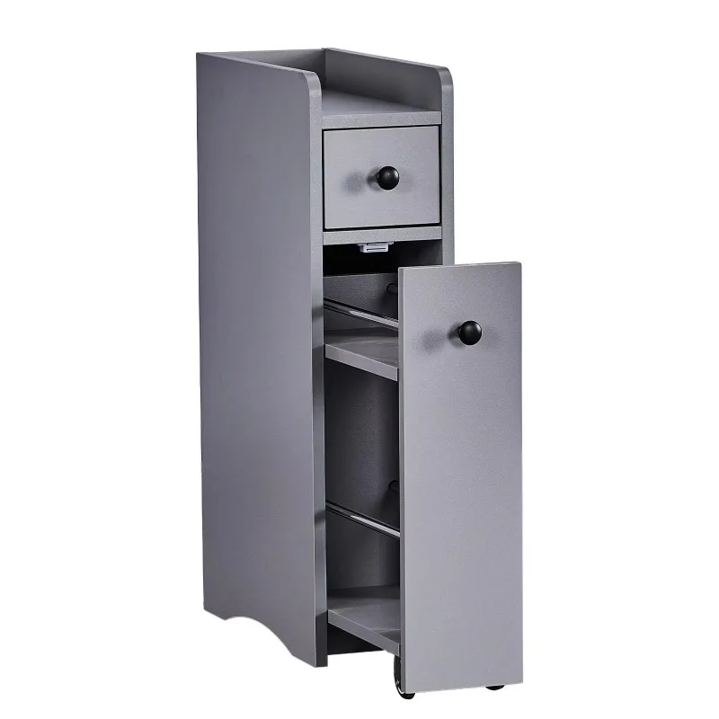 Grey particle board veneer 18 * 40 * 70 cm two drawers one panel low cabinet with wheel removable