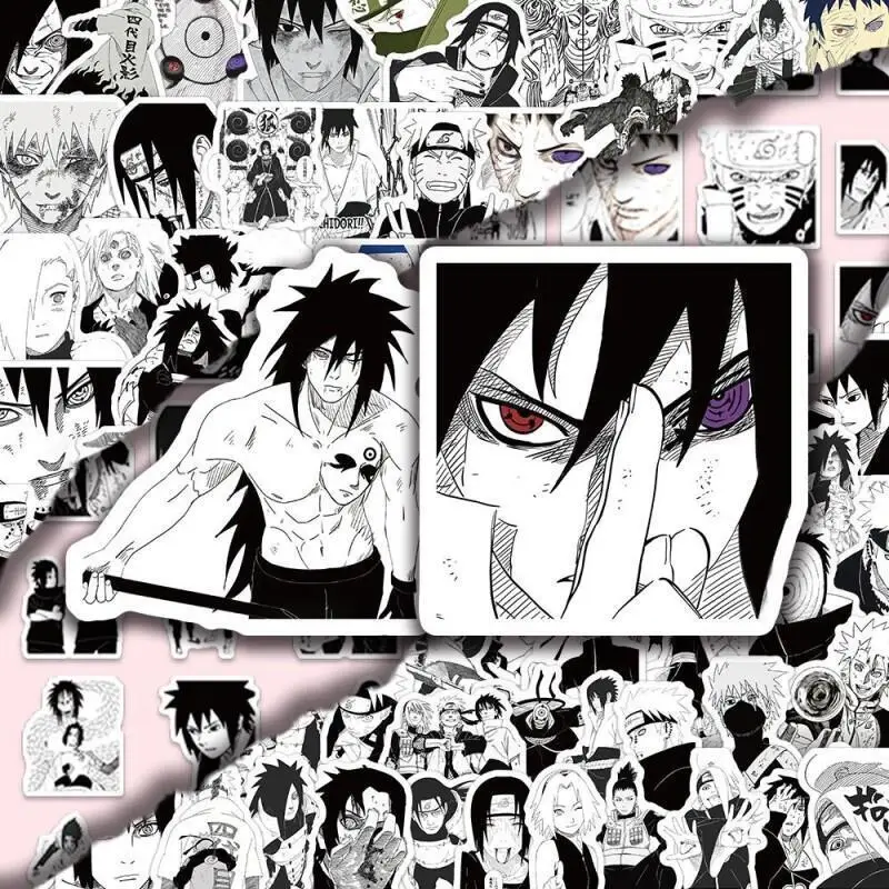 Naruto Anime Sticker 500Pcs Black White Sasuke Madara Itachi Naruto Sharingan Rinnegan Diy Sticker for Scrapbook Notebook Kawaii