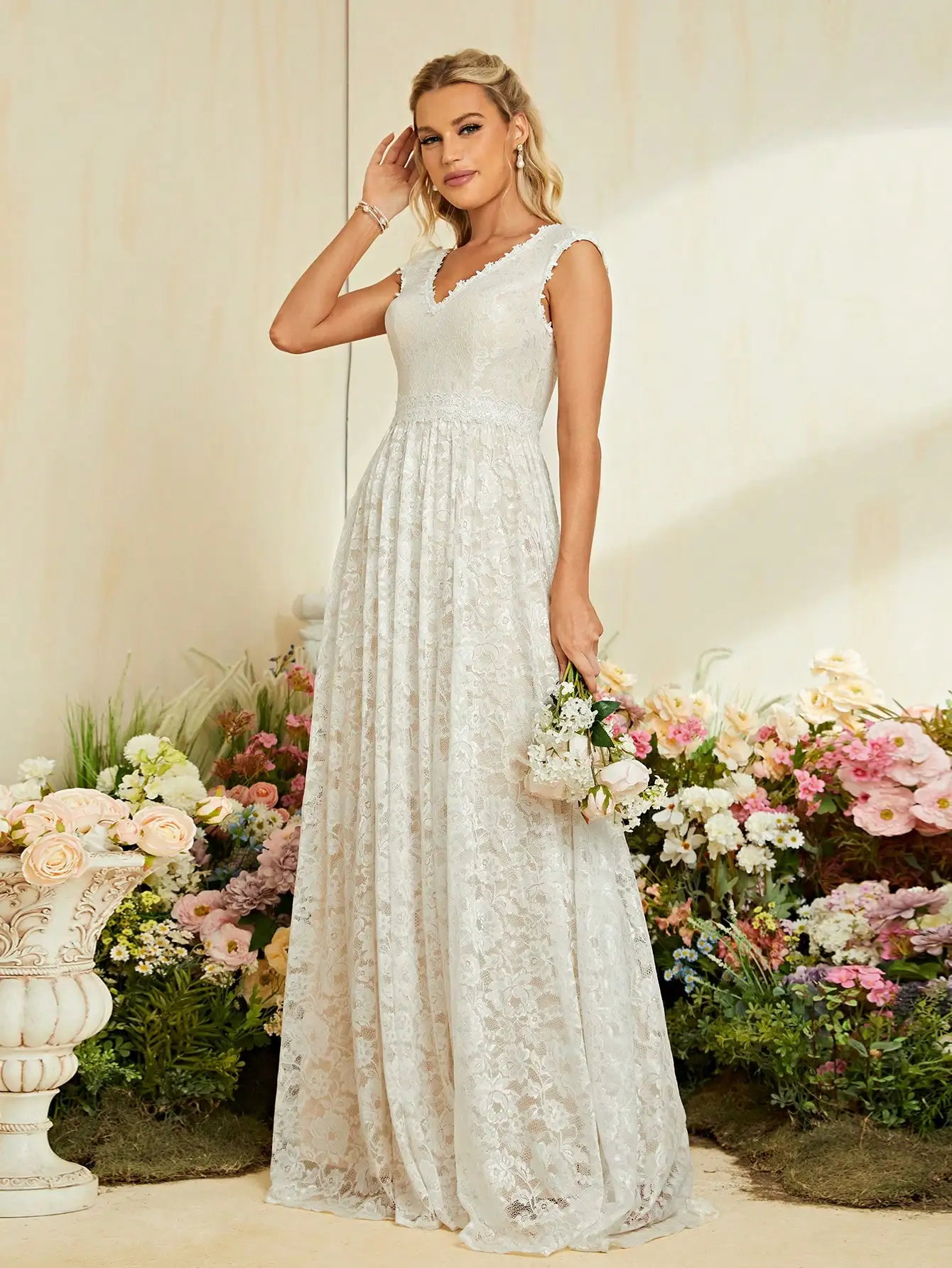 Mgiacy V-neck sequin lace lace swing Wedding Dress Evening gown Ball dress Party dress Bridesmaid dress