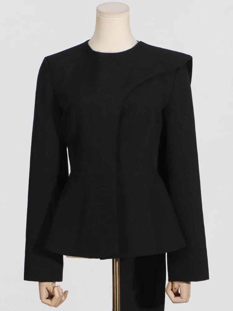 CHICEVER Asymmetrical Shawl Elegant Coat For Women O Neck Long Sleeve Temperament Solid Slimming Blazer Female Autumn Clothing