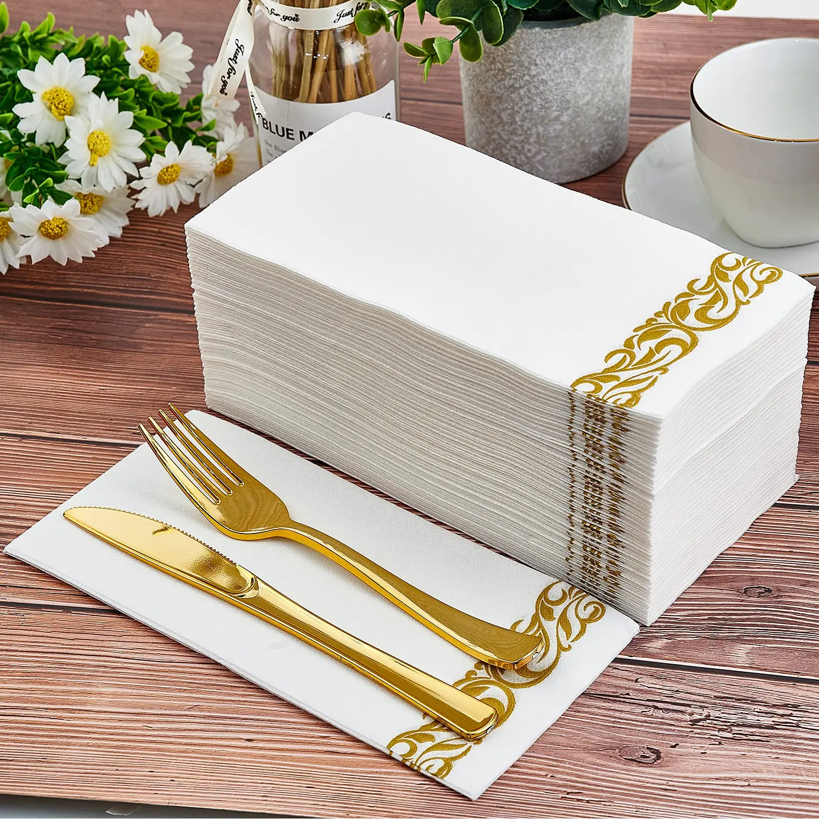 50PCS Soft and Linen Feel Disposable Hand Towels Durable Decorative Bathroom Hand Napkins Good for Kitchen, Parties, Weddings