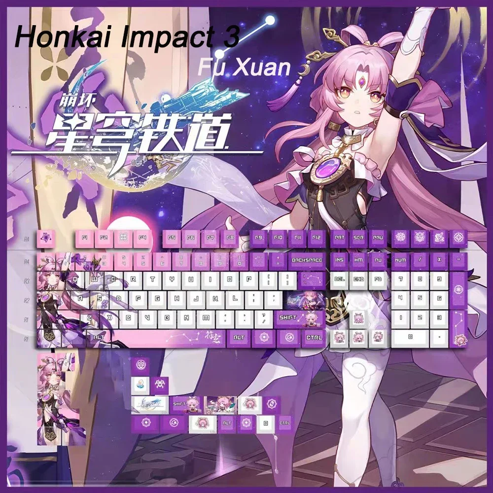 128 Tastenkappen für Genshin Impact und Honkai Impact 3, Cherry Anime Hu Tao Elysia PBT Cosplay Tastenkappen für MX-Schalter-Tastaturen – Detail 22