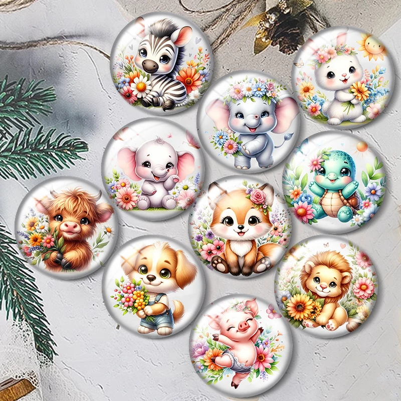 Bebé animales con flores 12/18/20/25mm cabujón de cristal pulsera colgante anillos para joyería pendientes de demostración encontrar hallazgos