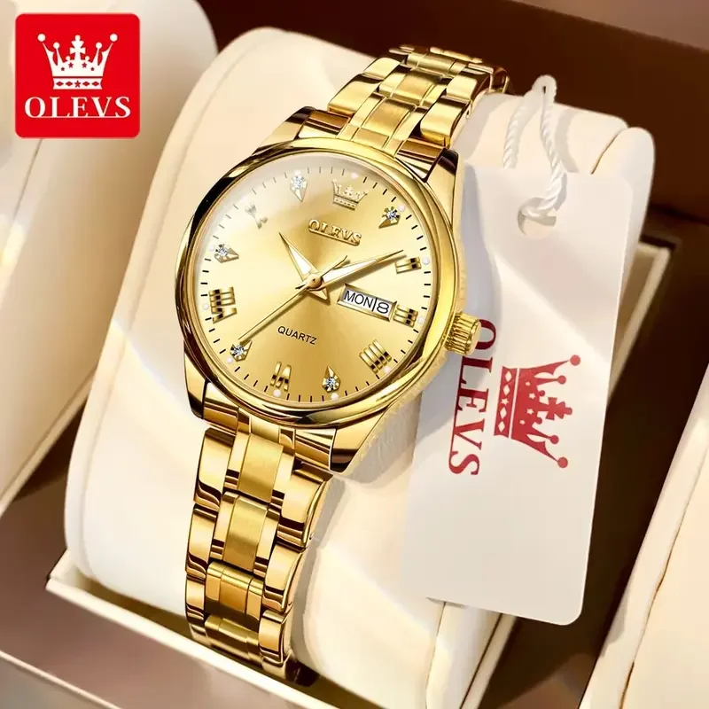 

Olevs 5563 women quartz wristwatch stainless steel waterproof luminous Auto Date week clock luxury elegant ladies watch