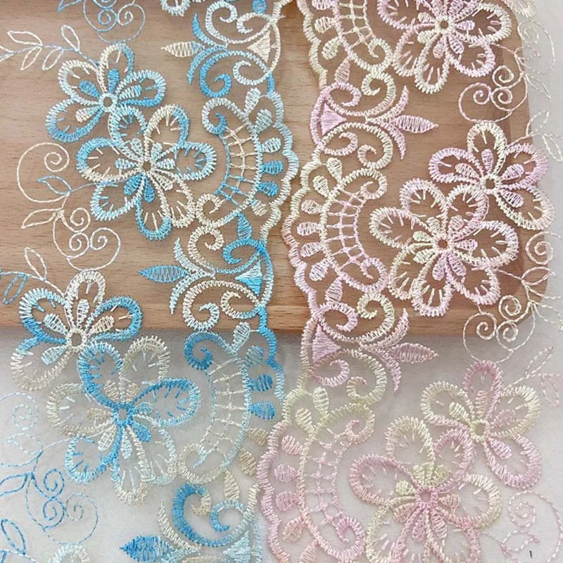 

100Yards Bilateral Flower Embroidery Lace Trimmings Black White Mesh Lace Fabrics for Sewing Lingerie Clothing