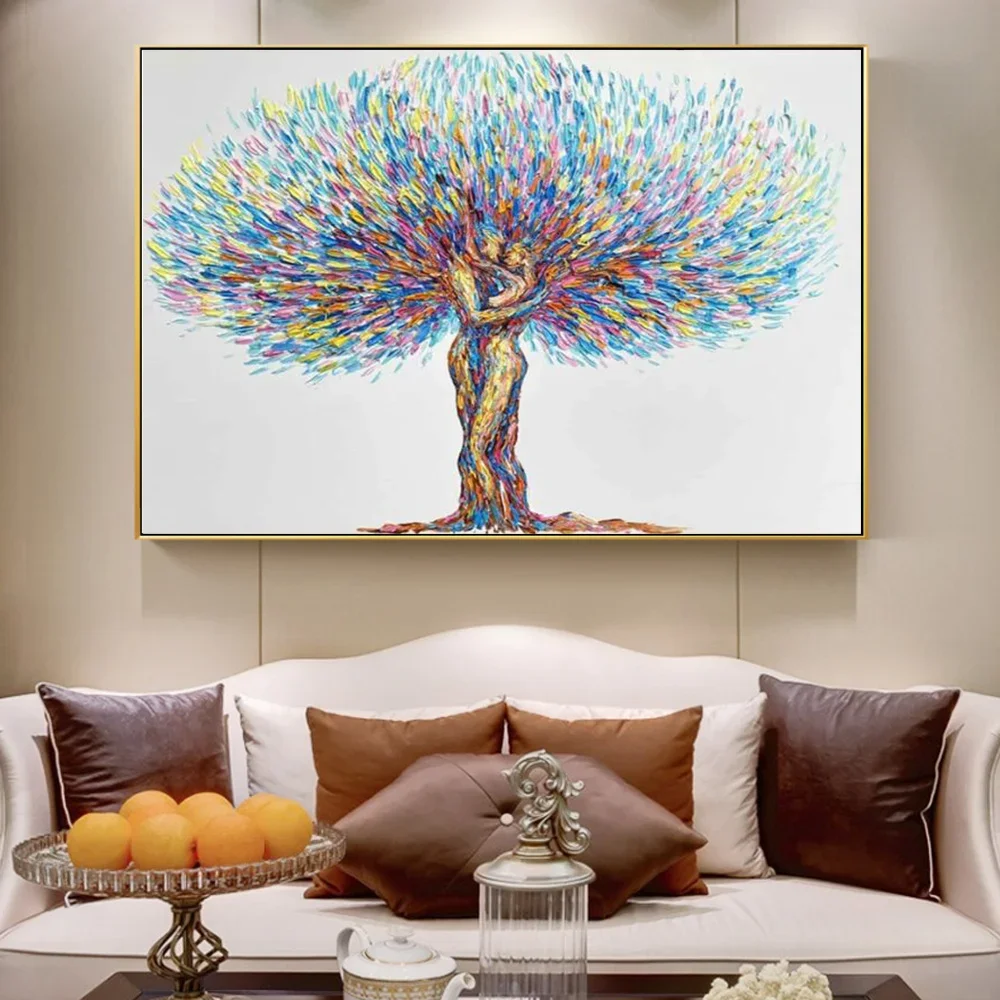 1pc frameless Modern Abstract Aesthetics Wall Art Embrace Couple Tree HD  on Canvas Posters and Prints Home Bedroom Living Room