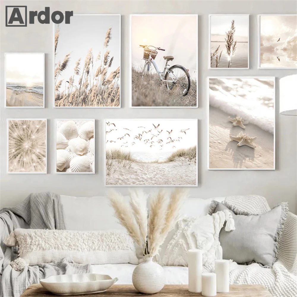 

Starfish Shell Beach Wall Art Canvas Poster Reed Painting Bike Art Print Beige Dandelion Posters Nordic Wall Pictures Home Decor