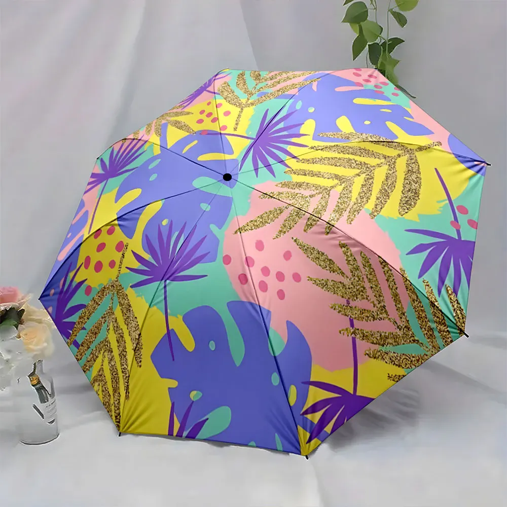 1PC Bright and Colorful Tropical Umbrella Design Print 8 Iron Ribs Folding Umbrella Auto-Open Fashion Sunshade
