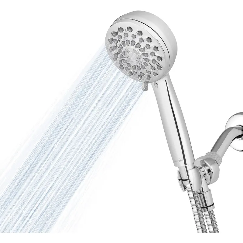 High Pressure Hand Held Shower Head With Hose, PowerPulse Massage 7-Mode, Chrome