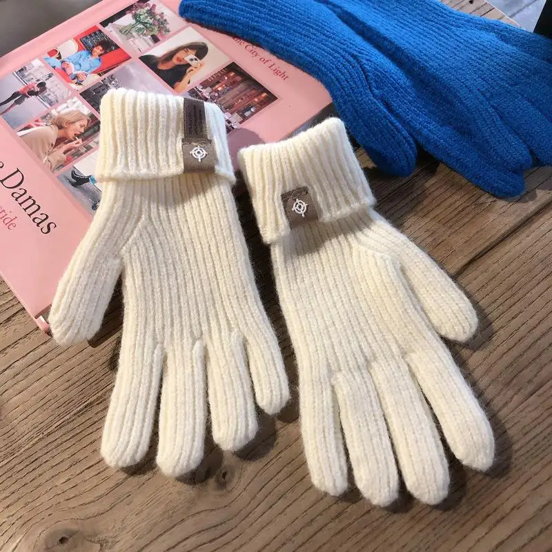 1 Pairs Split Finger Thick Warm Gloves Touch Screen Knitted Gloves Open Fingers Gloves Windproof Elastic Full Fingers Mittens