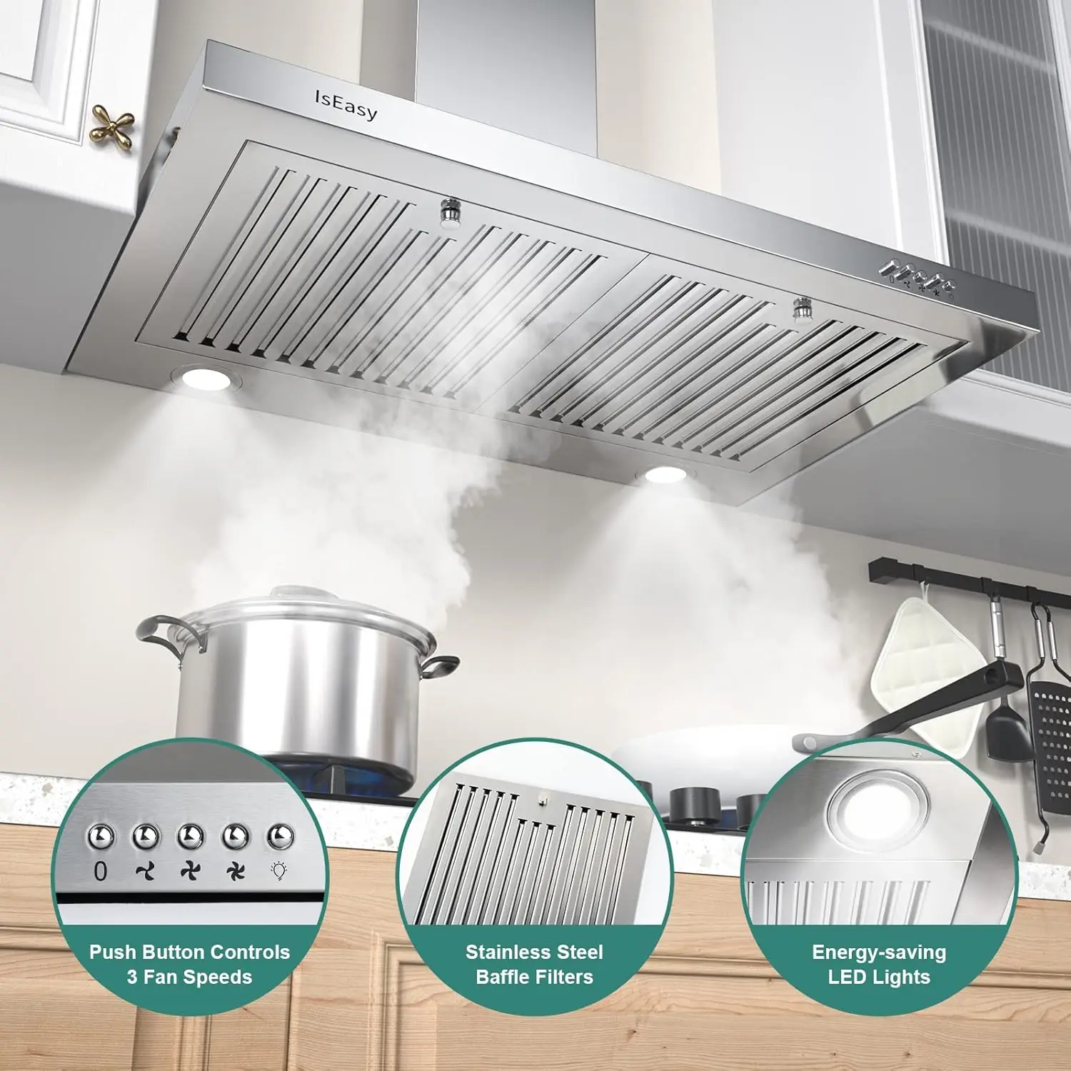 Wall Mount Vent Hood  with  Convertible Ductless Kitchen Hood in Stainless Steel