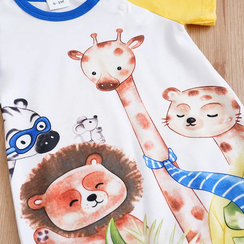 Summer Boys\' Cute Cartoon Animal Party Comfortable Casual Round Neck Short Sleeve Baby Bodysuit