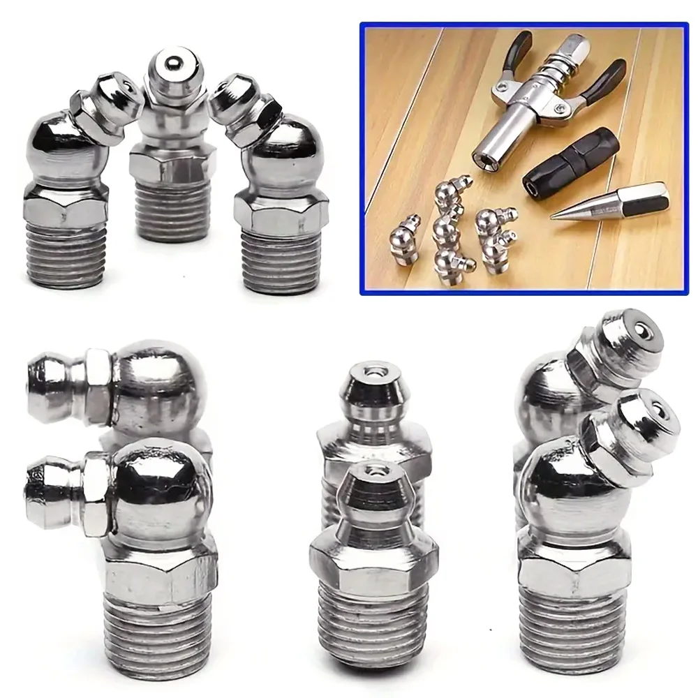 60/120Pcs Galvanized Metal Grease Nipple Fittings Kit Straight 45°/90°/180°Angle M6/M8/M10 Grease Nipple Kit With Storage Box