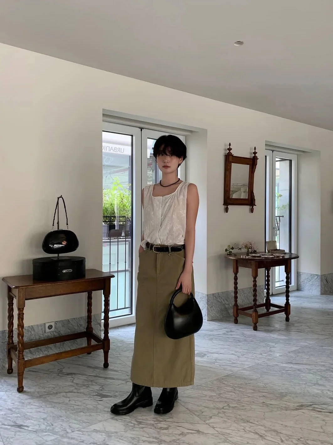 

Korean Sle High Waist Cotton Straight Cut Midi Skirt Ele Ladylike A-Line Skirt Summer 2025 New Arrival Dongdaemun