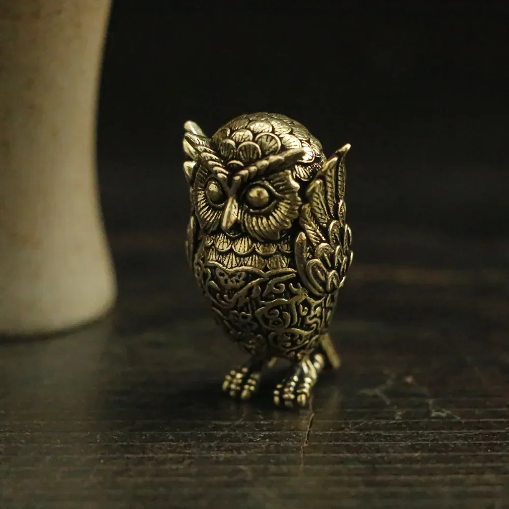 Vintage Solid Brass Owl Statue Ear Covering Animal Sculpture Desktop Home Office Decor Bookshelf Decoration Unique Gift Ideas view 5