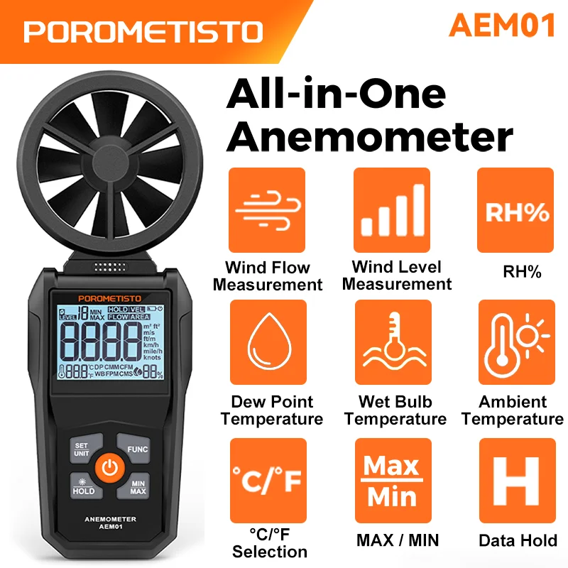 Anémomètre numérique portable, mesureur de vitesse du vent, rétroéclairage LCD, maintien des données, haute précision, mesureur de température et d'humidité, testeur de vitesse du vent