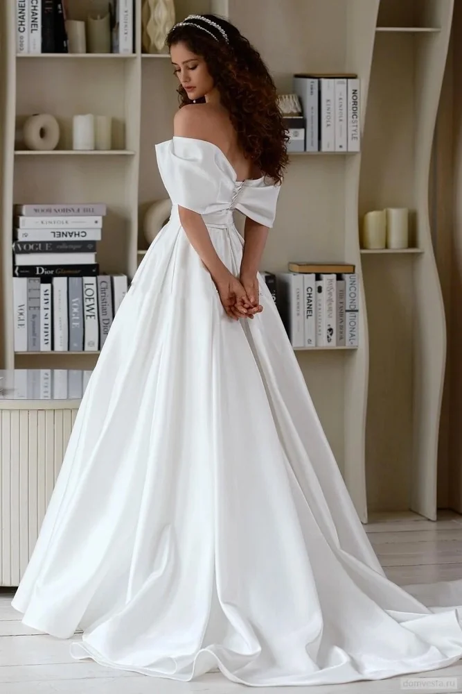 Luruxious Pleat Satin A Line 2025Wedding Dresses Side Slit  Off The Shoulder V-neck Bridal Gown Customized Vestido De Noival