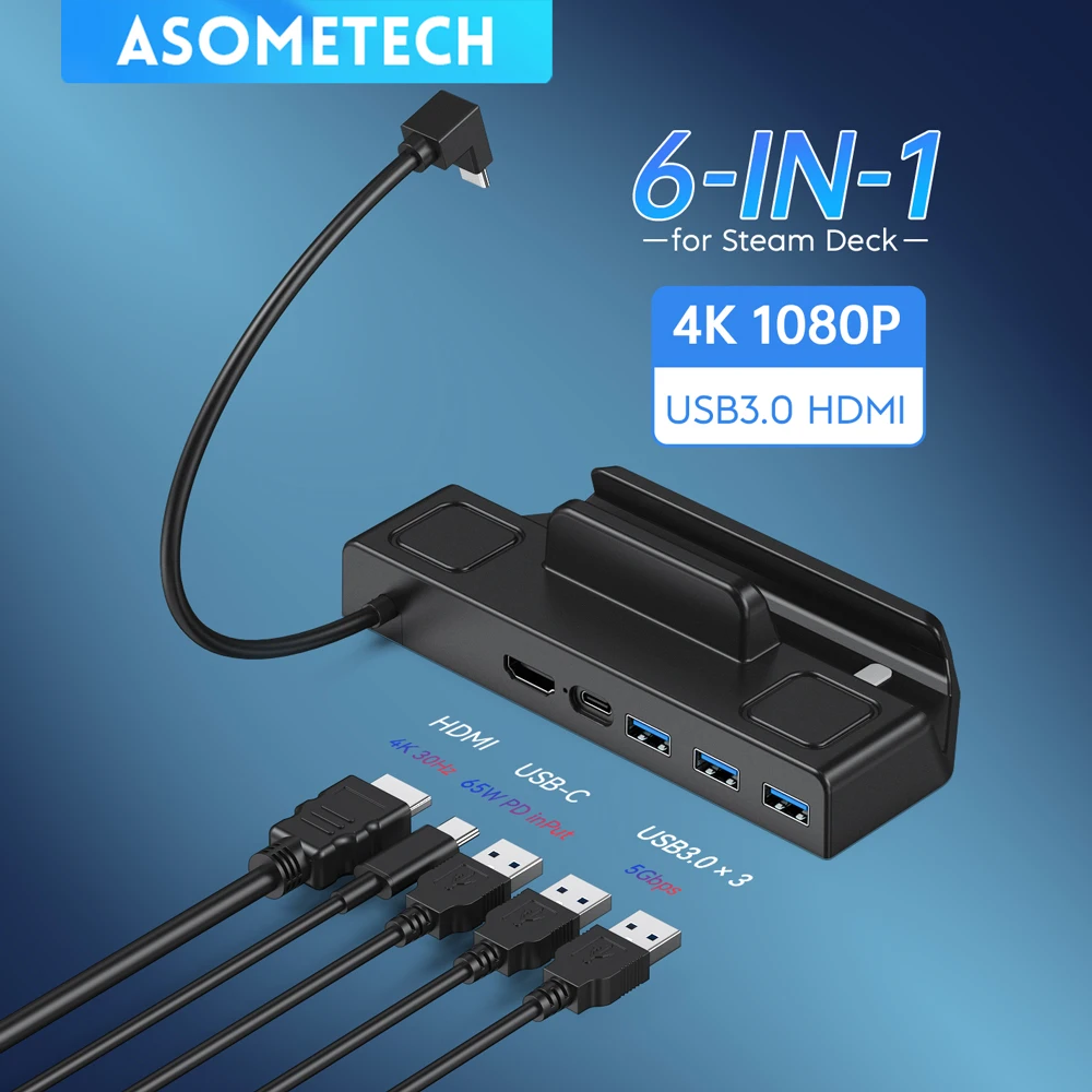 4K HDMI-Tương Thích Hơi Nước Sàn Tàu Đế Cắm 6 Trong 1 Xách Tay Hub Giá Đỡ Dock Tivi Căn Cứ Đứng USB3.0 loại-C Cho Hơi Nước Sàn Tàu