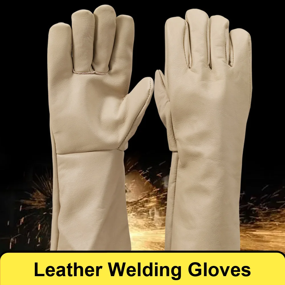 Leather Welding Gloves Premium Hand Protection from Welder Cutting Torch Heat Gauntlet Cuff Tig Welder Grilling Oven Green Egg