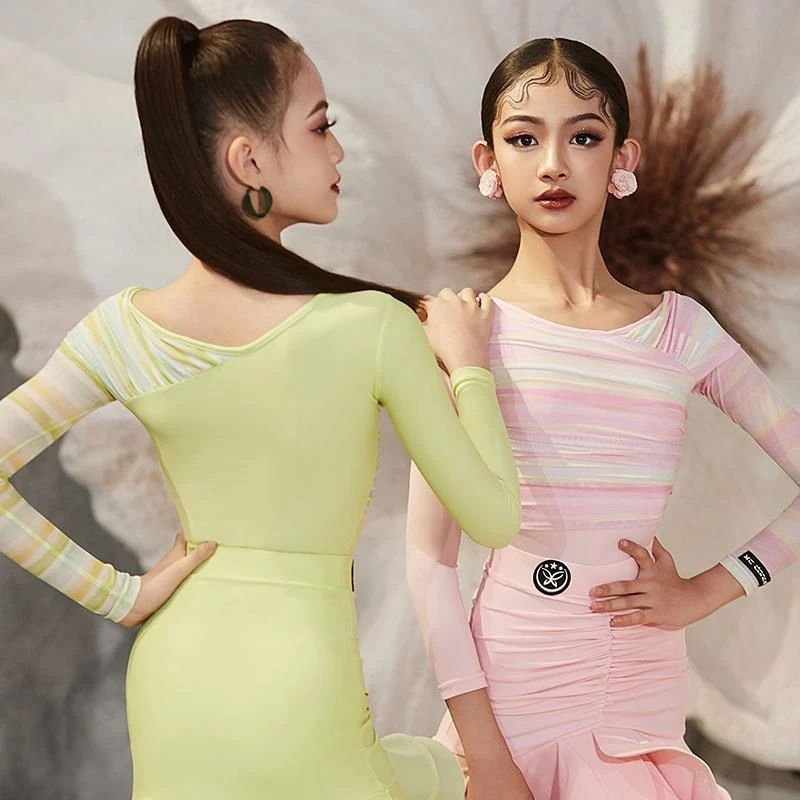Fashion Long Sleeves Latin Dance Dress Girls Performance Dancing Costume Children\'S Ballroom Dance Professional Dresses SL11395