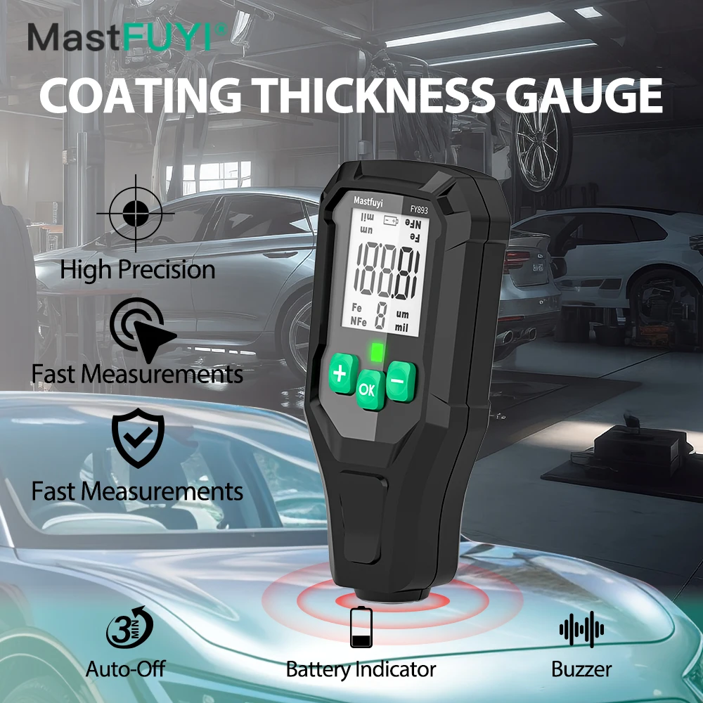 

MASTFUYI FY893 Car Coating Thickness Gauge 0-1350UM Car Paint Film Thickness Tester Paint DFT Measuring Meter Digital