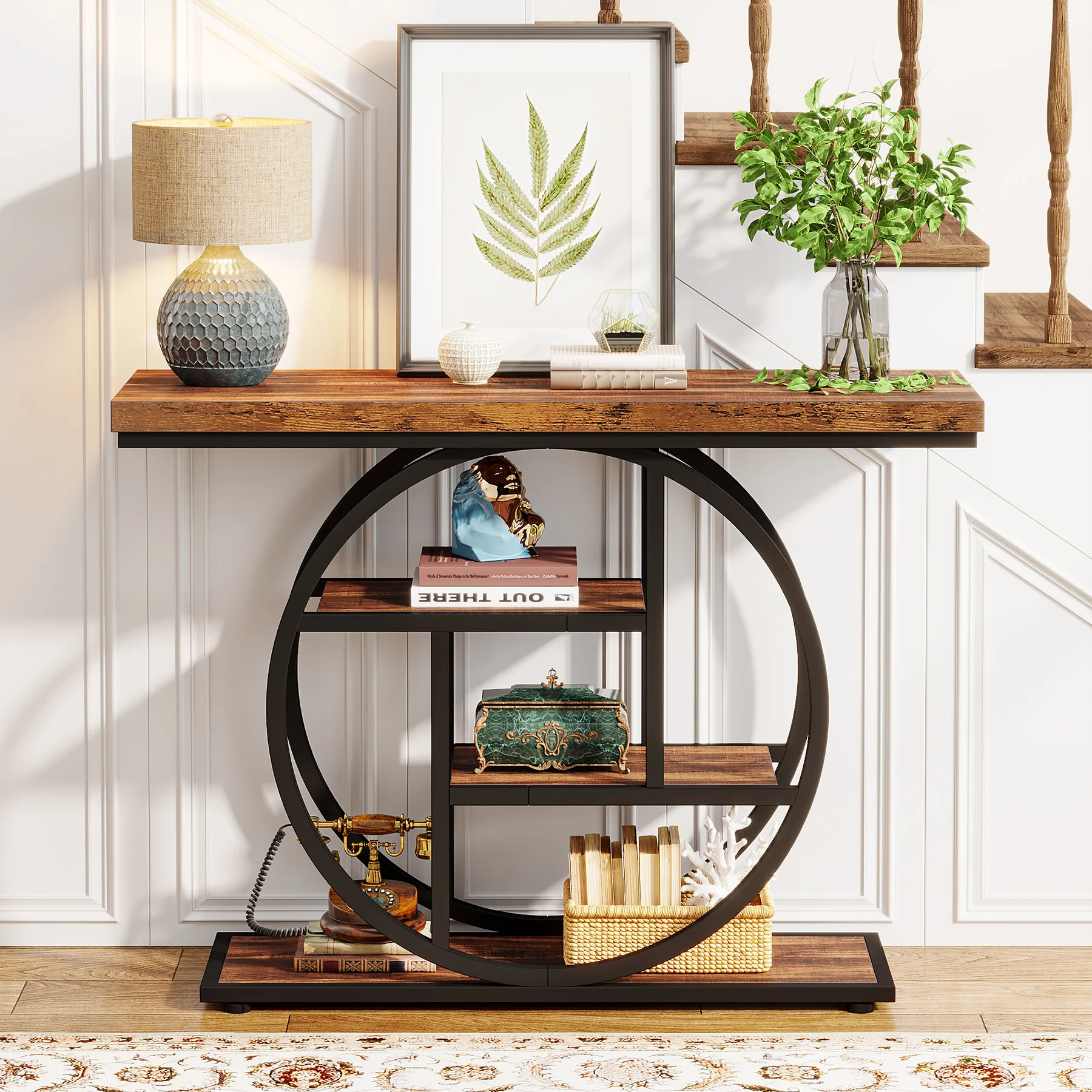 

Entrance table, American retro log wind corridor strip table, living room entry non-solid wood table case console