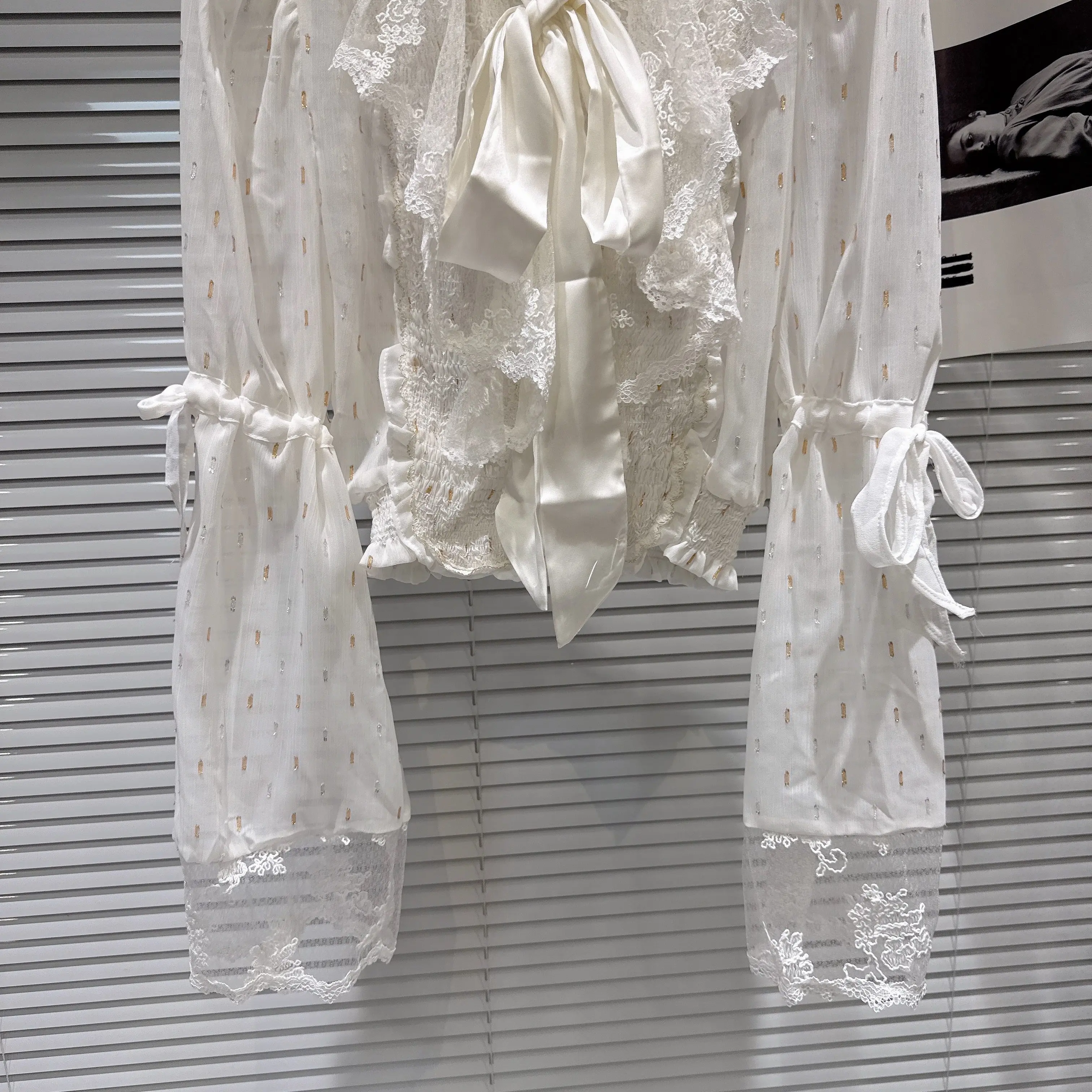 2026 primavera estilo coreano elegante moda rendas arco manga longa blusa de cintura alta frisado malha saias conjuntos de duas peças para mulher