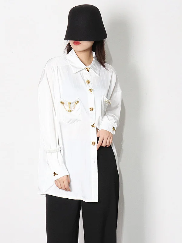 Primavera 2025 Nuovo Sle Satin irt Comodo Casual Bottone dorato Donna Faion Icon Ampia gamma di utilizzo Lungo Sve Ne