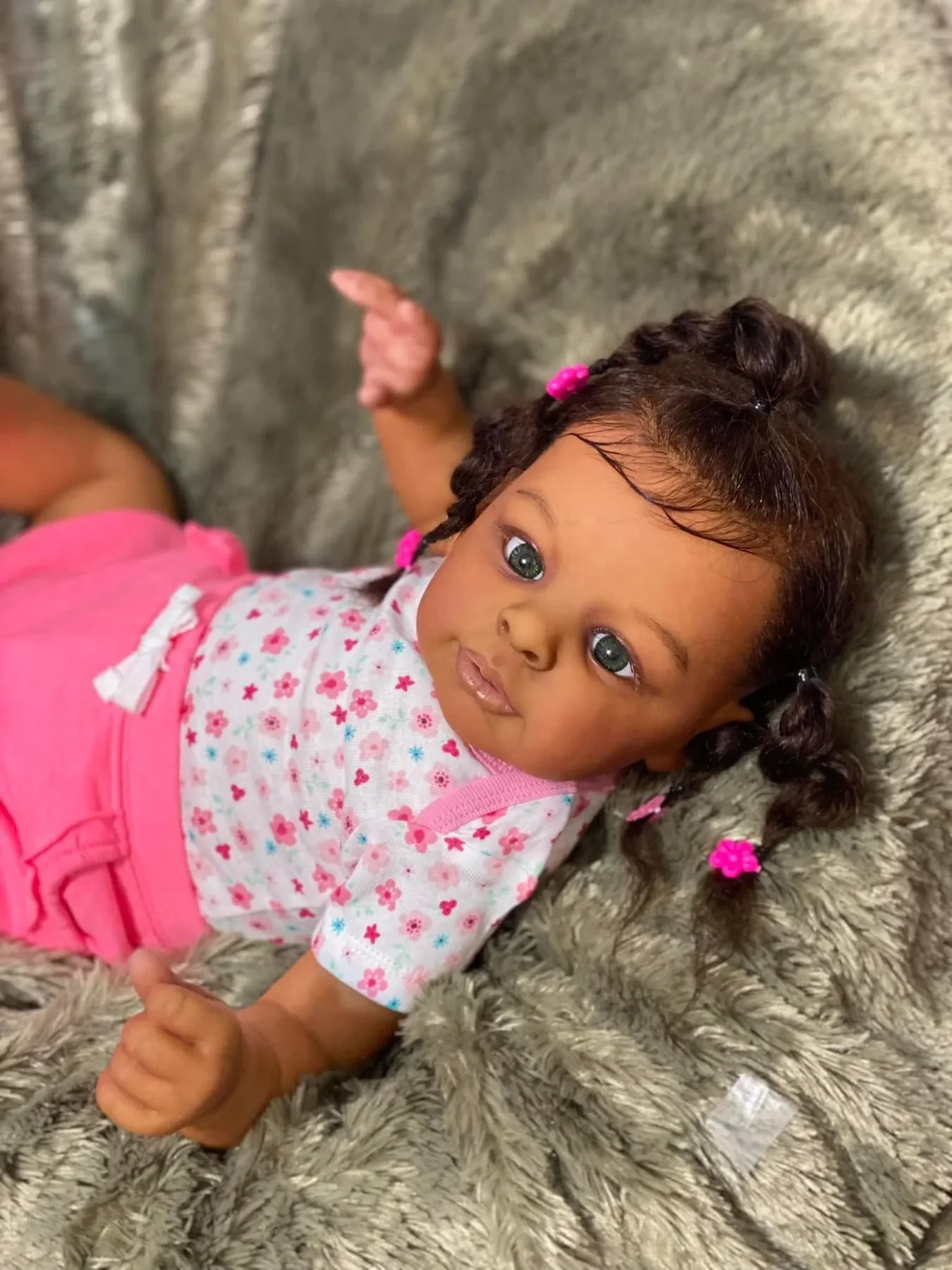 NPK 24Inch Jaylan in Dark Brown Skin Color Soft Body Reborn Toddler African American Cuddly Baby Girl Doll Hand-rooted hair