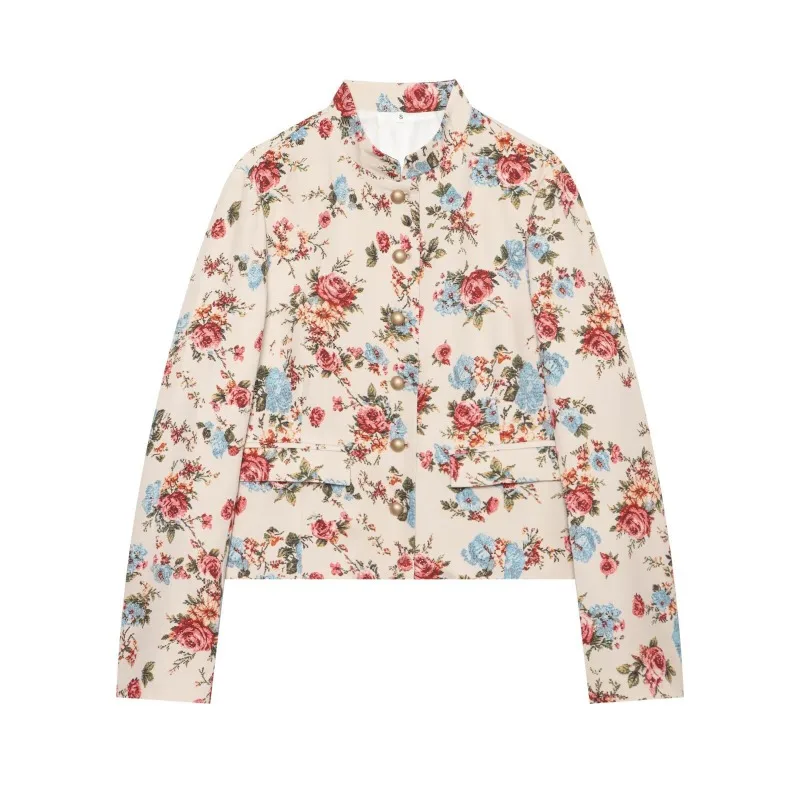 2026 Autumn New Product European and American Cross-border Women's Clothing Street Fashion Flower Retro Stand-up Collar Jacket